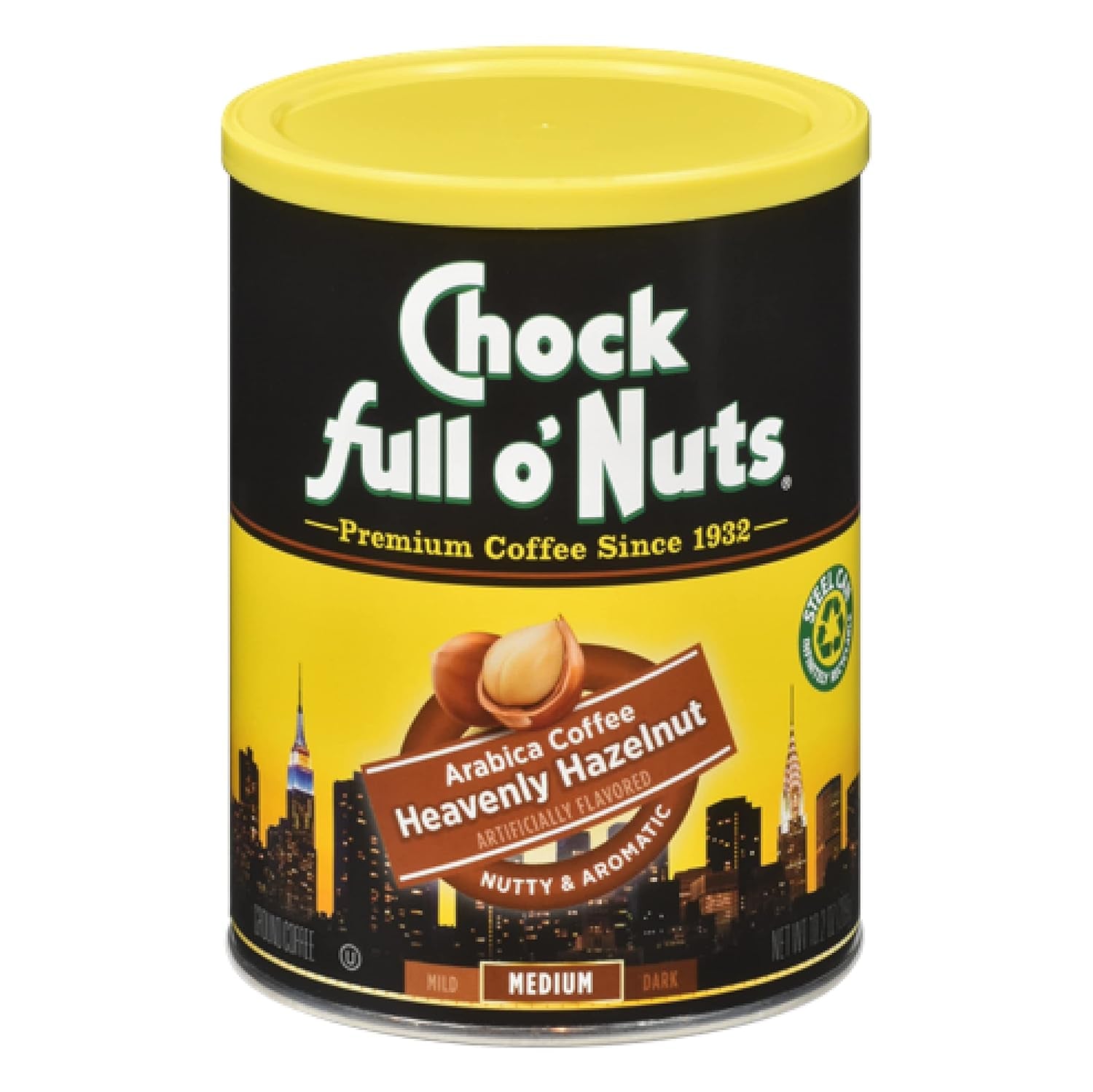 Chock Full O' Nuts Heavenly Original Ground Coffee – Premium Beans in Recyclable Steel Can – Rich Flavor & Aroma, Medium Roast – Perfect for Drip, Pour-Over, Percolator – 42.5 Oz Can