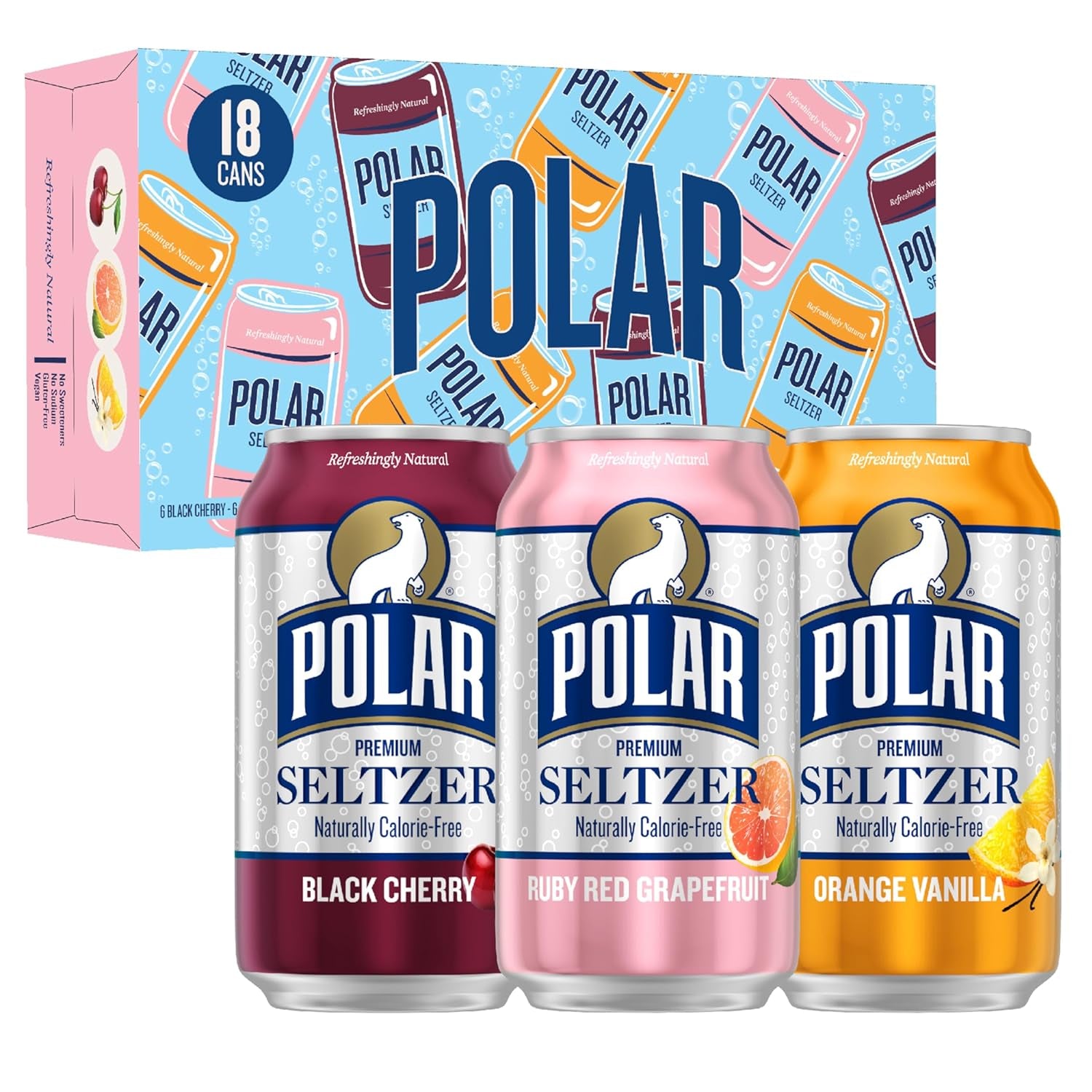 Polar Seltzer Water Sampler Variety Pack, 12 Fl Oz Cans, 18 Pack