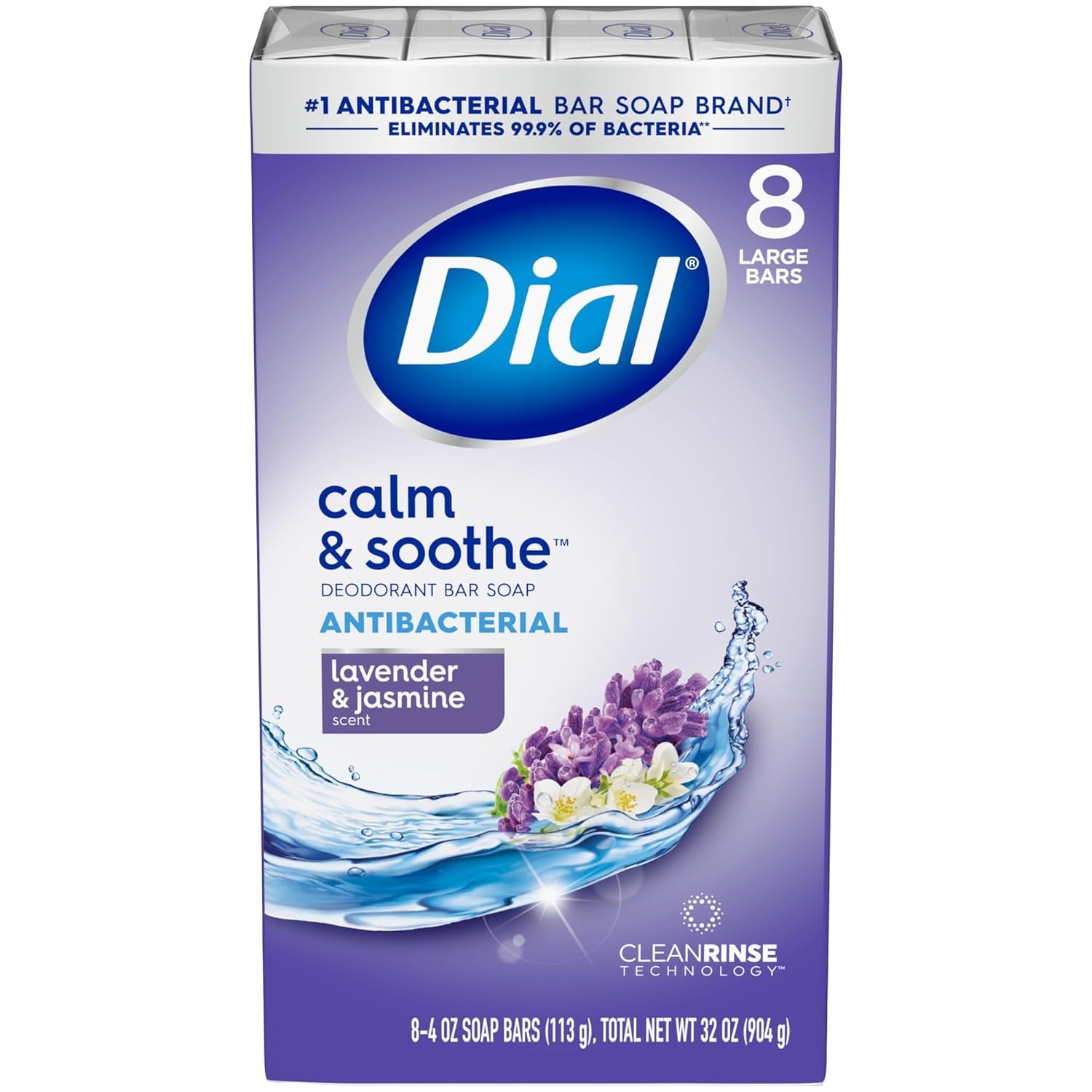Dial Antibacterial Bar Soap, Refresh & Renew, White, 4 Oz, 32 Bars