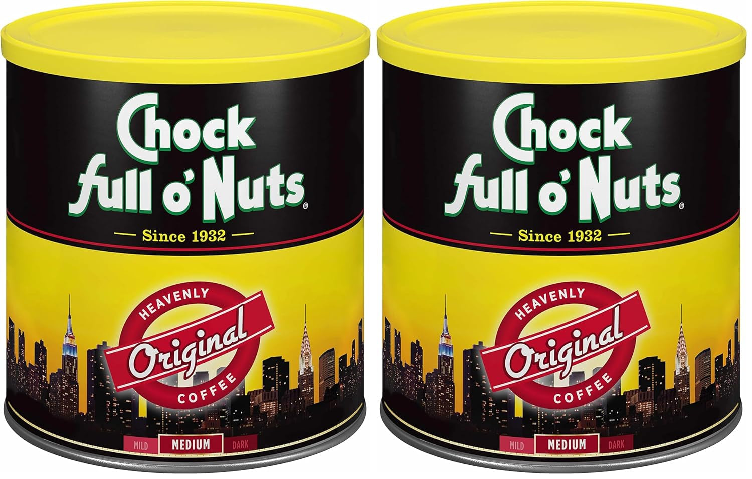 Chock Full O' Nuts Heavenly Original Ground Coffee – Premium Beans in Recyclable Steel Can – Rich Flavor & Aroma, Medium Roast – Perfect for Drip, Pour-Over, Percolator – 42.5 Oz Can