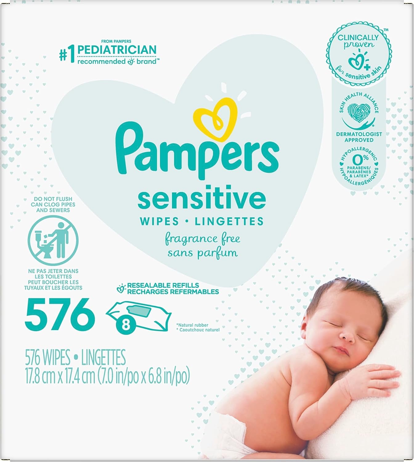 Pampers Sensitive Baby Wipes, Clinically Proven, Fragrance Free, Unscented, Water Based, Hypoallergenic, Multi-Use, Hand Wipes 1008 Wipes Total (18X Flip-Top Packs) [Packaging May Vary]