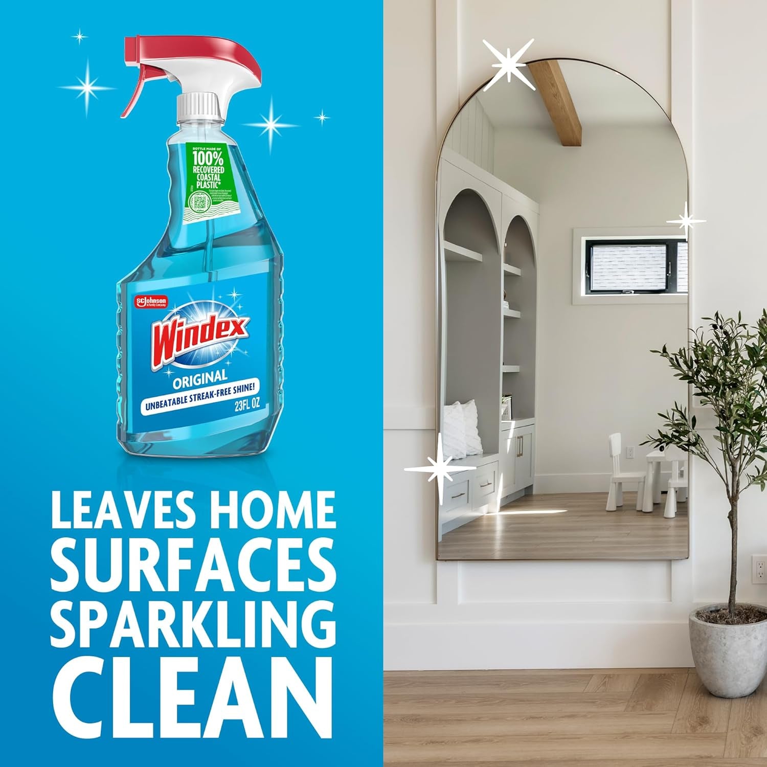 Windex Glass and Window Cleaner Spray Bottle, Packaging Designed to Prevent Leakage and Breaking, Surface Cleaning Spray, Original Blue Scent, 23 Fl Oz (Pack of 2)