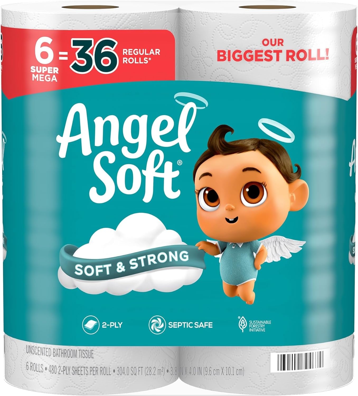 Angel Soft Toilet Paper, 12 Mega Rolls = 48 Regular Rolls, Soft and Strong Toilet Tissue