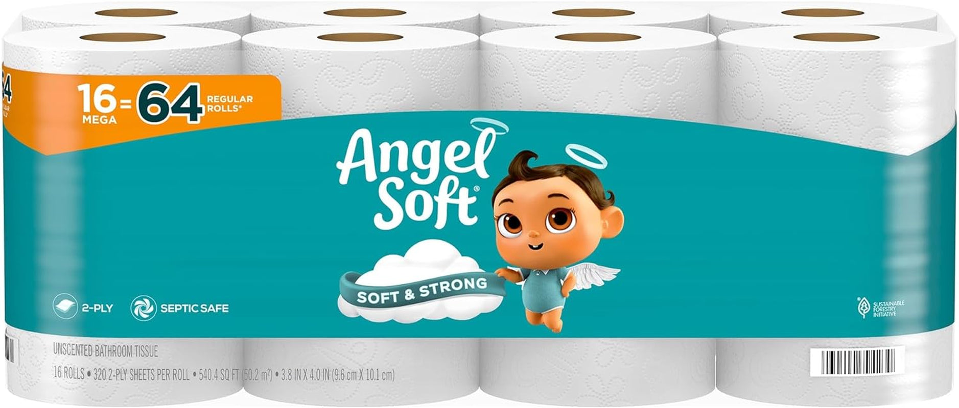 Angel Soft Toilet Paper, 12 Mega Rolls = 48 Regular Rolls, Soft and Strong Toilet Tissue