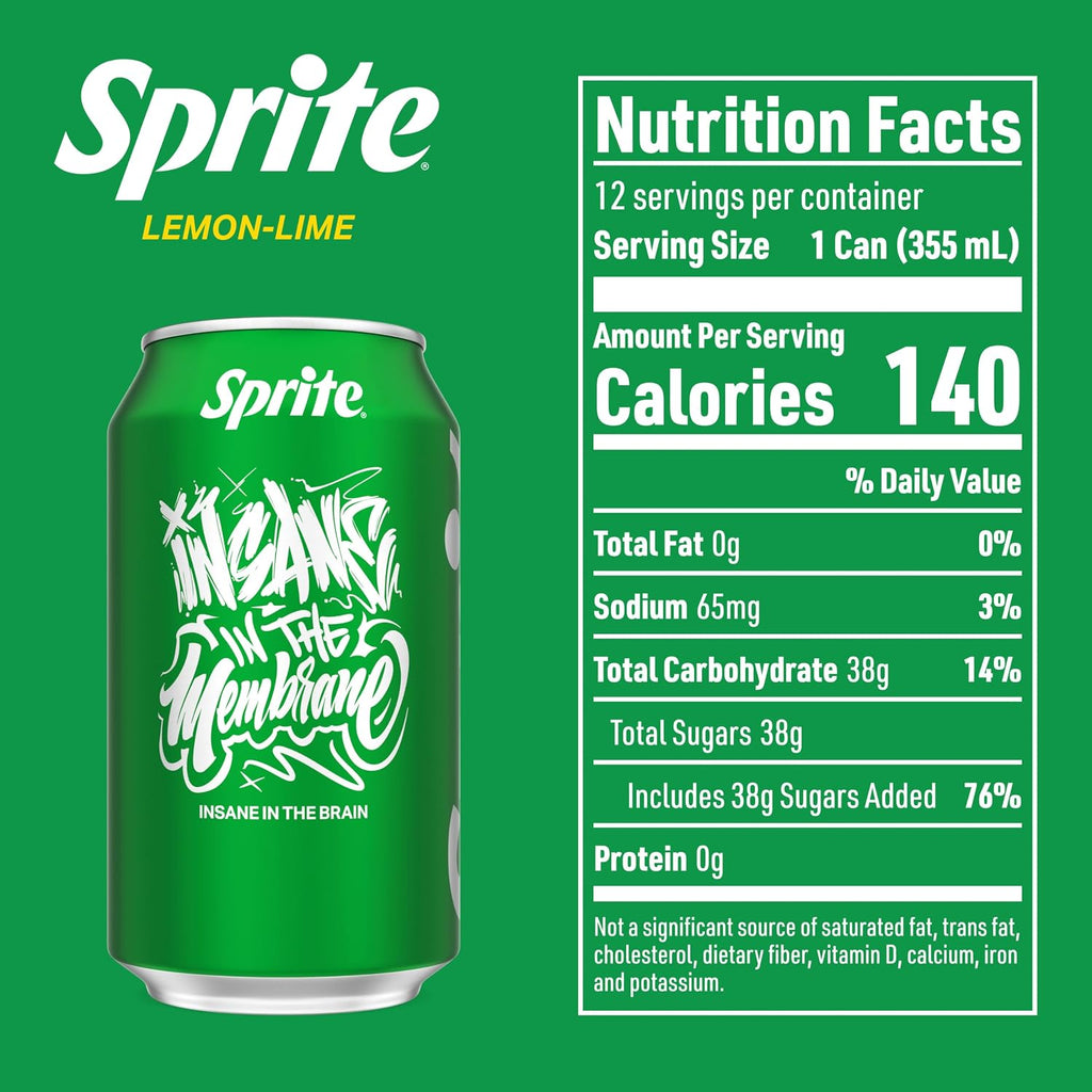 Sprite Lemon-Lime Caffeine Free Soda Soft Drink Fridge Pack Cans, 12 Fl Oz, 12 Pack