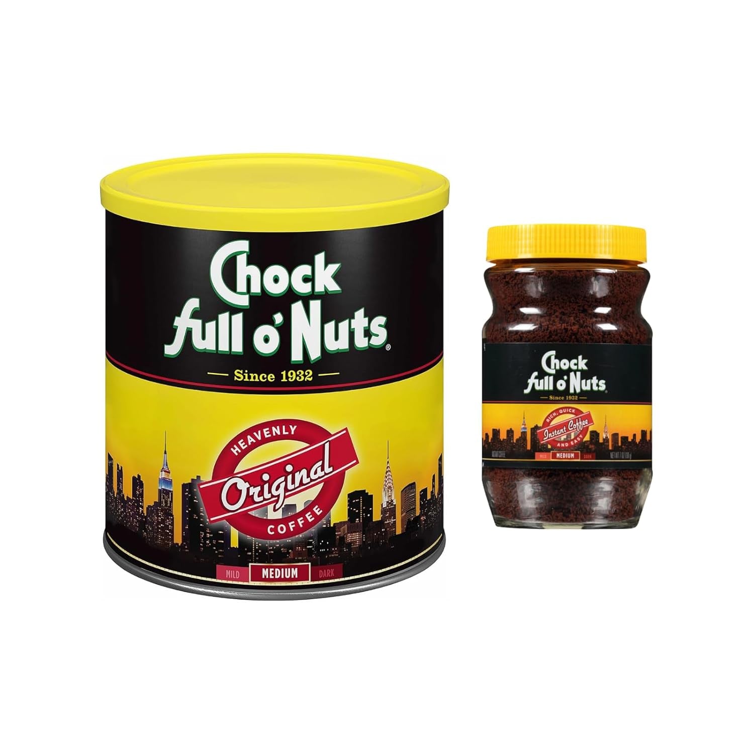 Chock Full O' Nuts Heavenly Original Ground Coffee – Premium Beans in Recyclable Steel Can – Rich Flavor & Aroma, Medium Roast – Perfect for Drip, Pour-Over, Percolator – 42.5 Oz Can