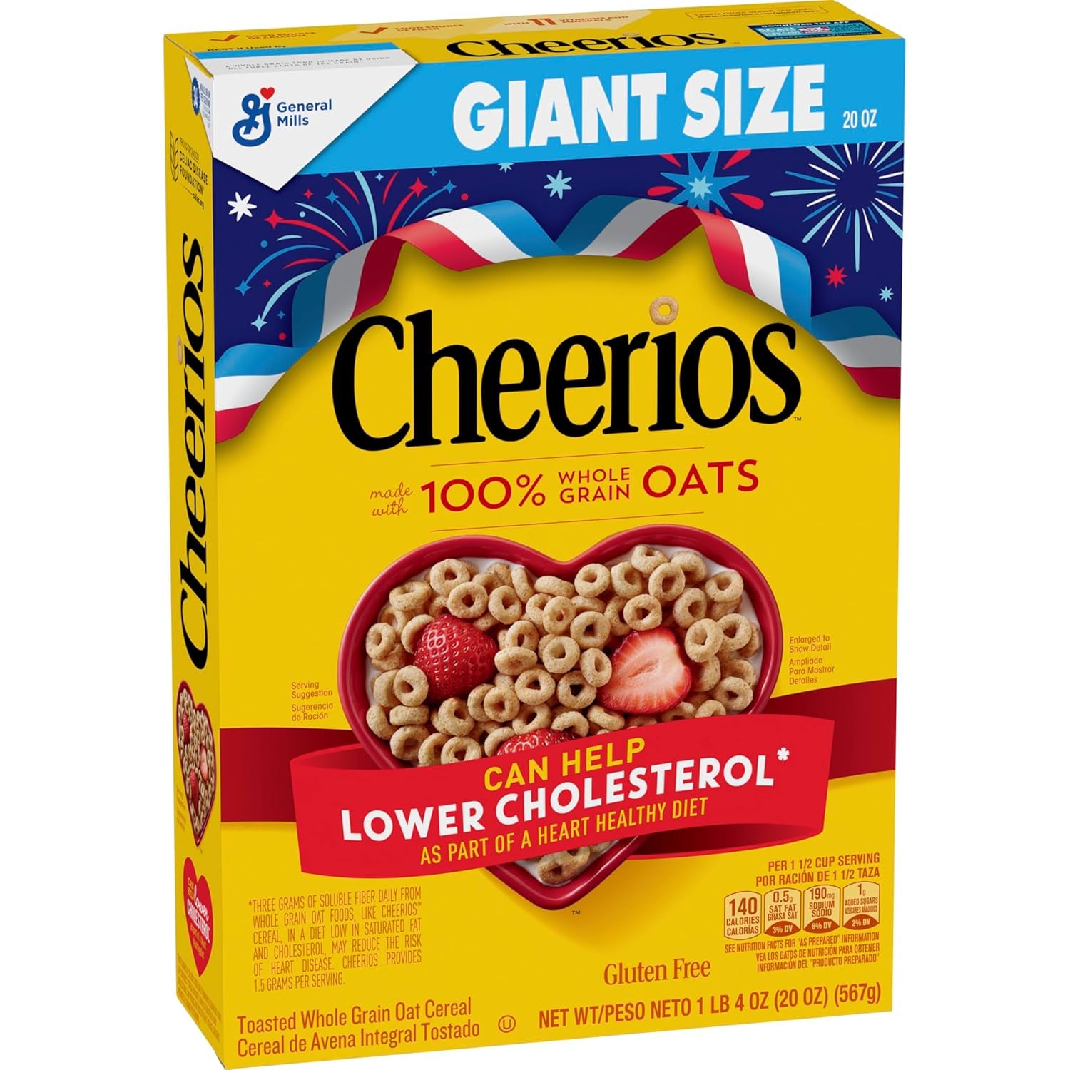 Cheerios, Heart Healthy Gluten Free Breakfast Cereal, Giant Size, 20 Oz