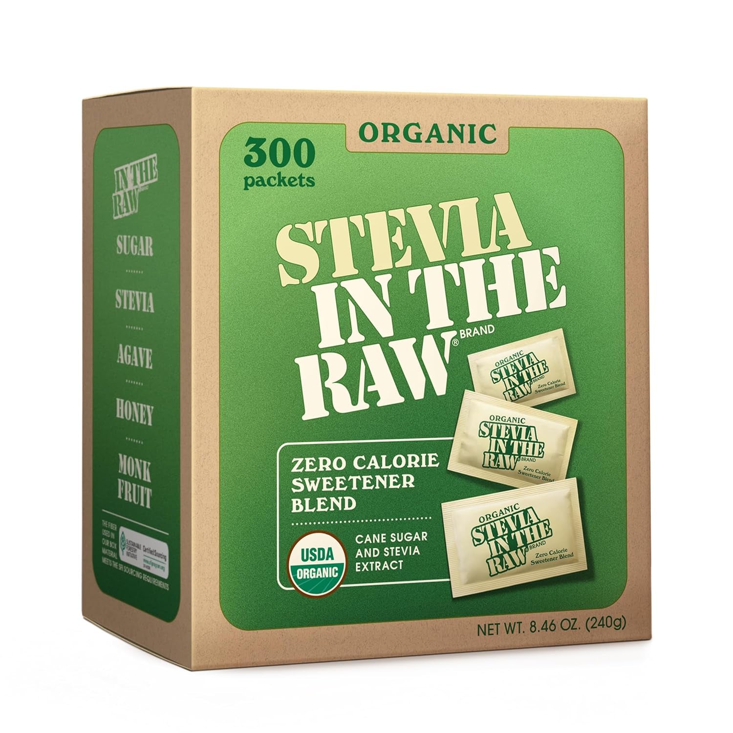Stevia in the Raw Organic Stevia Sweetener Packets, 300 Ct, Zero Calorie Stevia Sugar Substitute Packets, No Erythritol or Artificial Flavors, USDA Organic, Non-Gmo Project Verified, Vegan