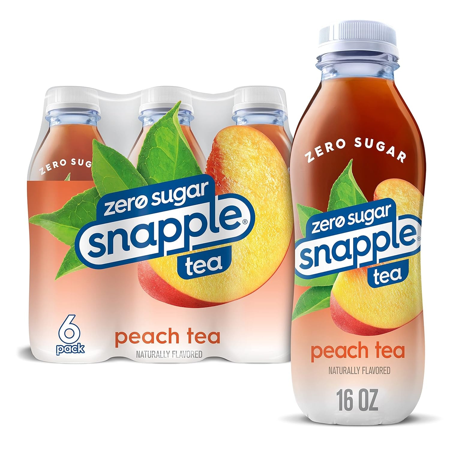 Snapple Zero Sugar Peach Tea, 16 Fl Oz Recycled Plastic Bottle (Pack of 12)