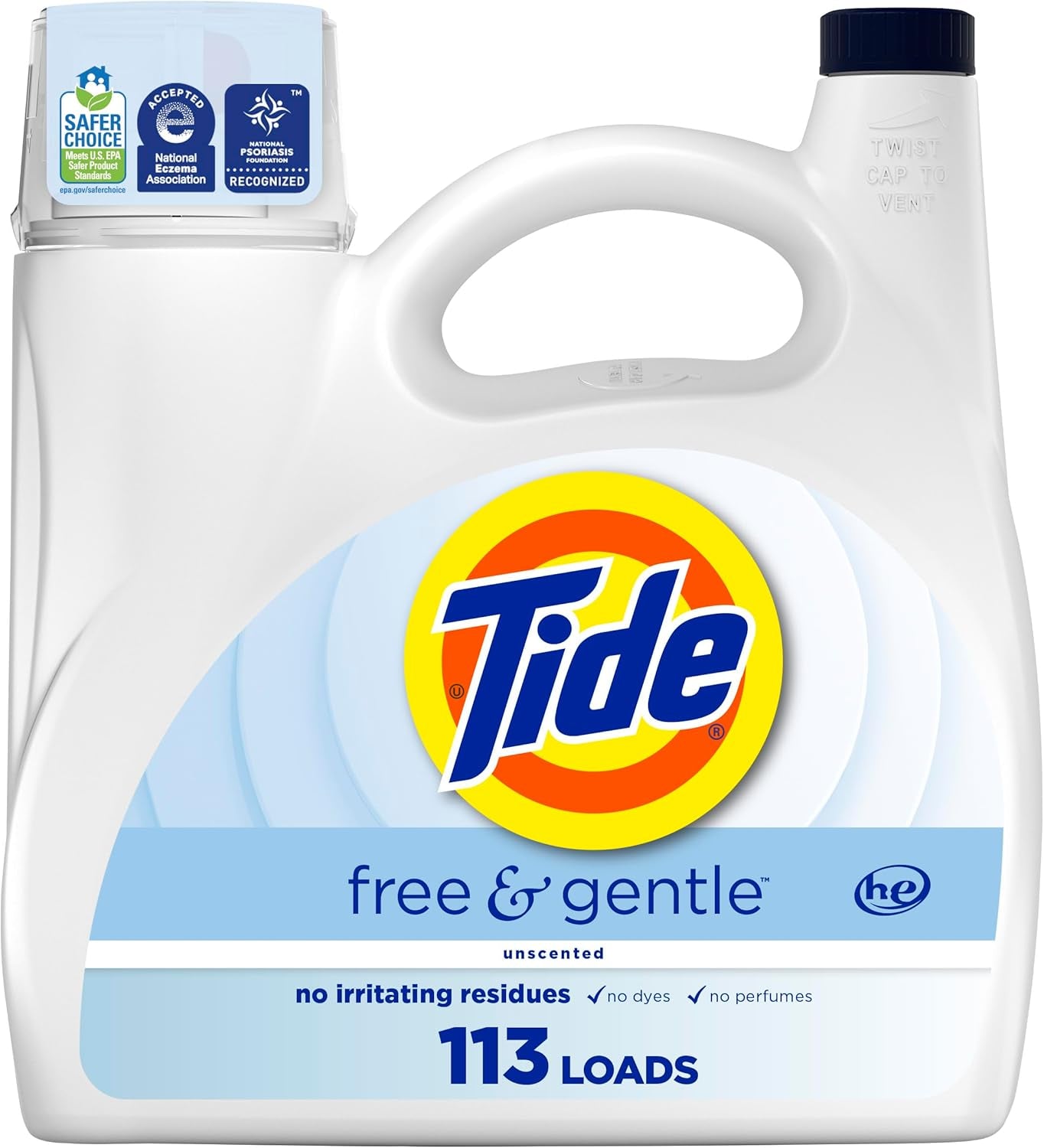 Tide Free & Gentle Liquid Laundry Detergent, 100 Loads, 132 Fl Oz, Tide Laundry Detergent, Clean Laundry Detergent