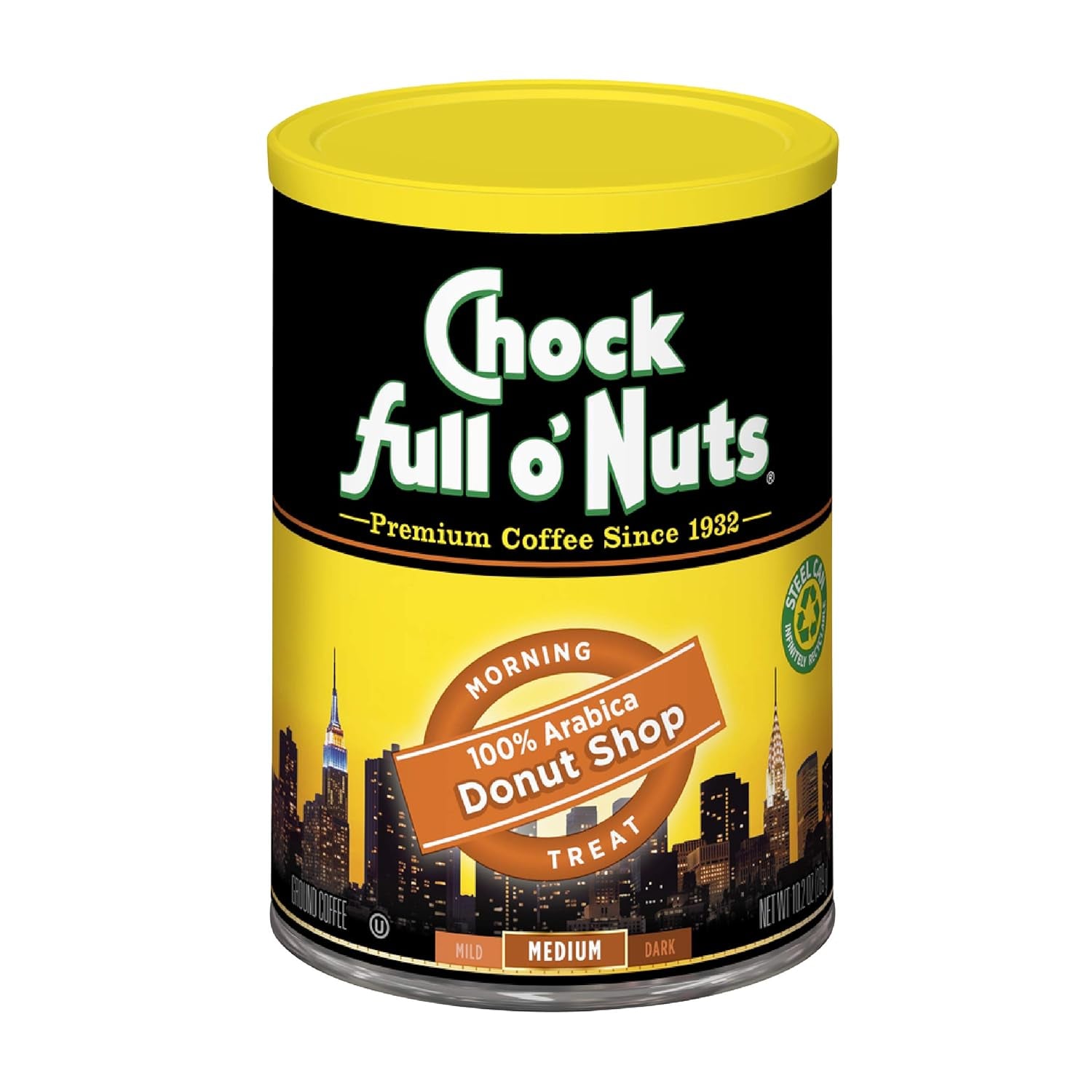 Chock Full O' Nuts Heavenly Original Ground Coffee – Premium Beans in Recyclable Steel Can – Rich Flavor & Aroma, Medium Roast – Perfect for Drip, Pour-Over, Percolator – 42.5 Oz Can