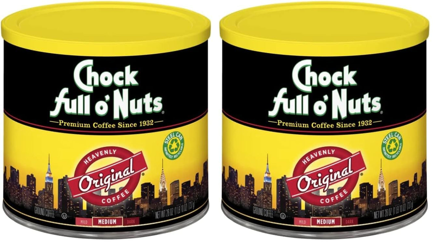 Chock Full O' Nuts Heavenly Original Ground Coffee – Premium Beans in Recyclable Steel Can – Rich Flavor & Aroma, Medium Roast – Perfect for Drip, Pour-Over, Percolator – 42.5 Oz Can