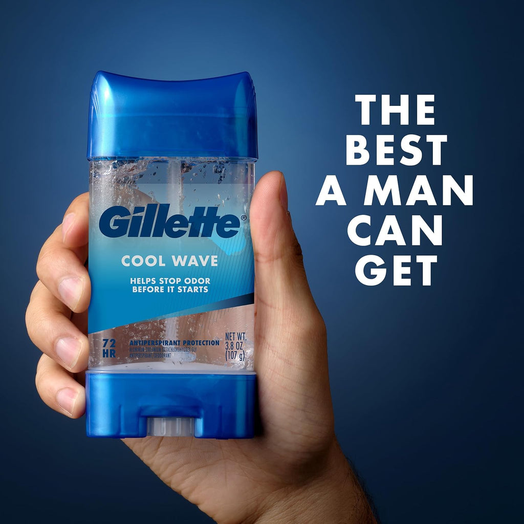Gillette Antiperspirant and Deodorant for Men, 72Hr Clinical Strength Sweat & Odor Protection, Long Lasting Freshness, Anti-White Mark Technology, Clear Gel, Cool Wave Scent, 3.8 Oz (Pack of 4)
