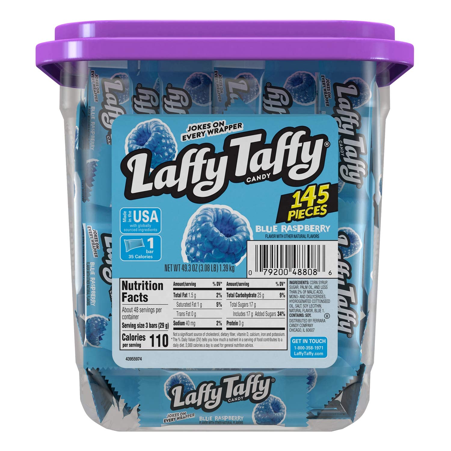 Laffy Taffy Candy, Assorted Fruit Flavored Taffy Candy, Sour Apple, Cherry, Strawberry & Banana Flavors (145 Pieces), 49.3 Ounce