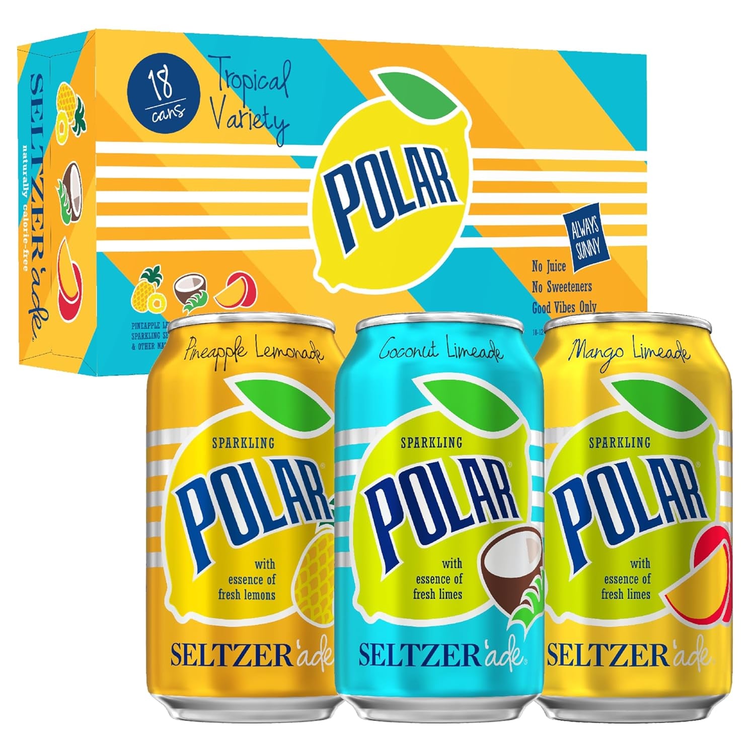 Polar Seltzer Water Sampler Variety Pack, 12 Fl Oz Cans, 18 Pack
