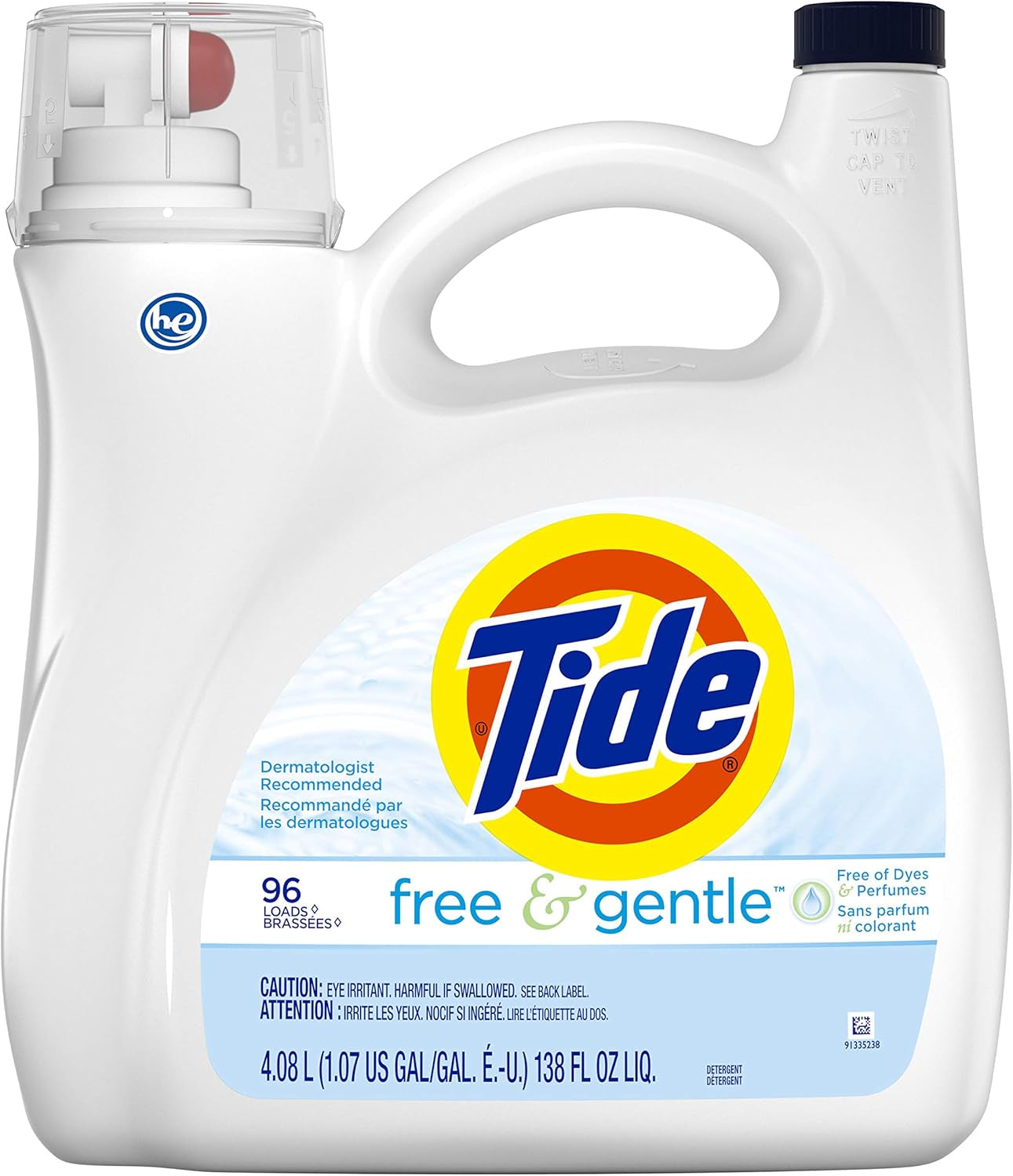 Tide Free & Gentle Liquid Laundry Detergent, 100 Loads, 132 Fl Oz, Tide Laundry Detergent, Clean Laundry Detergent