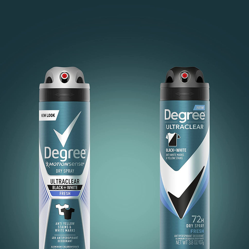 Degree Men Antiperspirant Spray Black + White 3 Count Protects from Deodorant Stains Instantly Dry Spray Deodorant 3.8 Oz