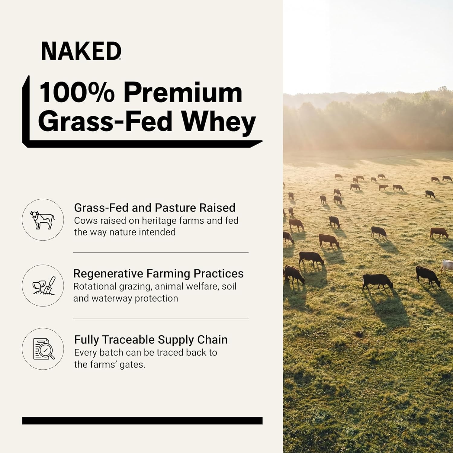NAKED Whey 2LB 100% Grass Fed Whey Protein Powder - Only 1 Ingredient, Unflavored Whey Protein, NSF Certified, Undenatured, Gluten Free, Soy Free, No Gmos, No Preservatives