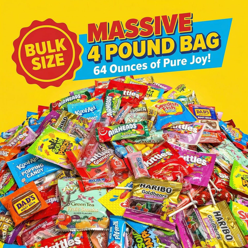 Candy Variety Pack - Assorted Candy Party Mix - 4 LB Bag - Sweets Assortment - Bulk Individually Wrapped - Pinata Candies - Mixed Candies - Queen Jax - Deluxe Mix - July 4Th