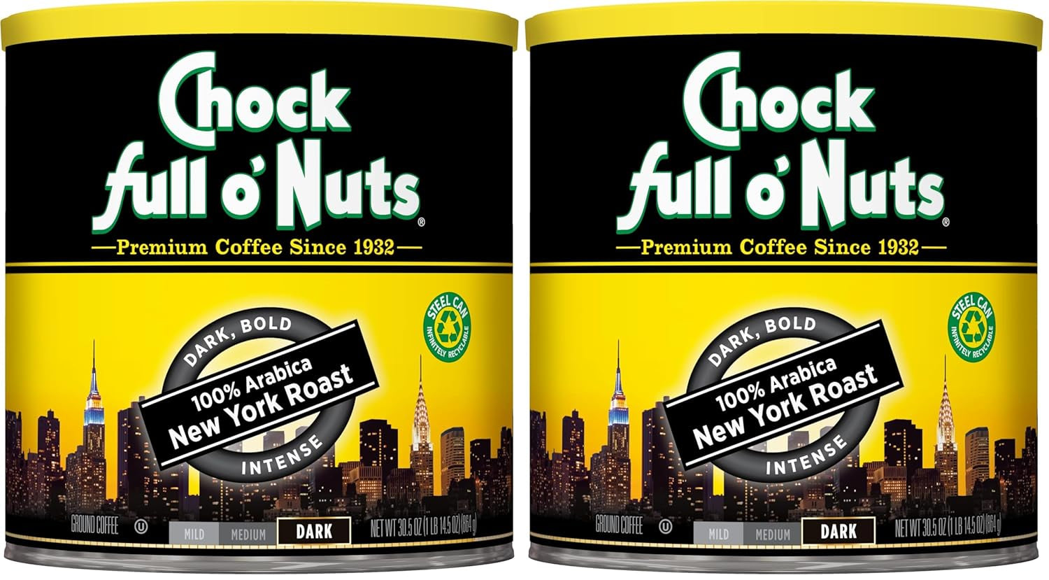 Chock Full O' Nuts Heavenly Original Ground Coffee – Premium Beans in Recyclable Steel Can – Rich Flavor & Aroma, Medium Roast – Perfect for Drip, Pour-Over, Percolator – 42.5 Oz Can