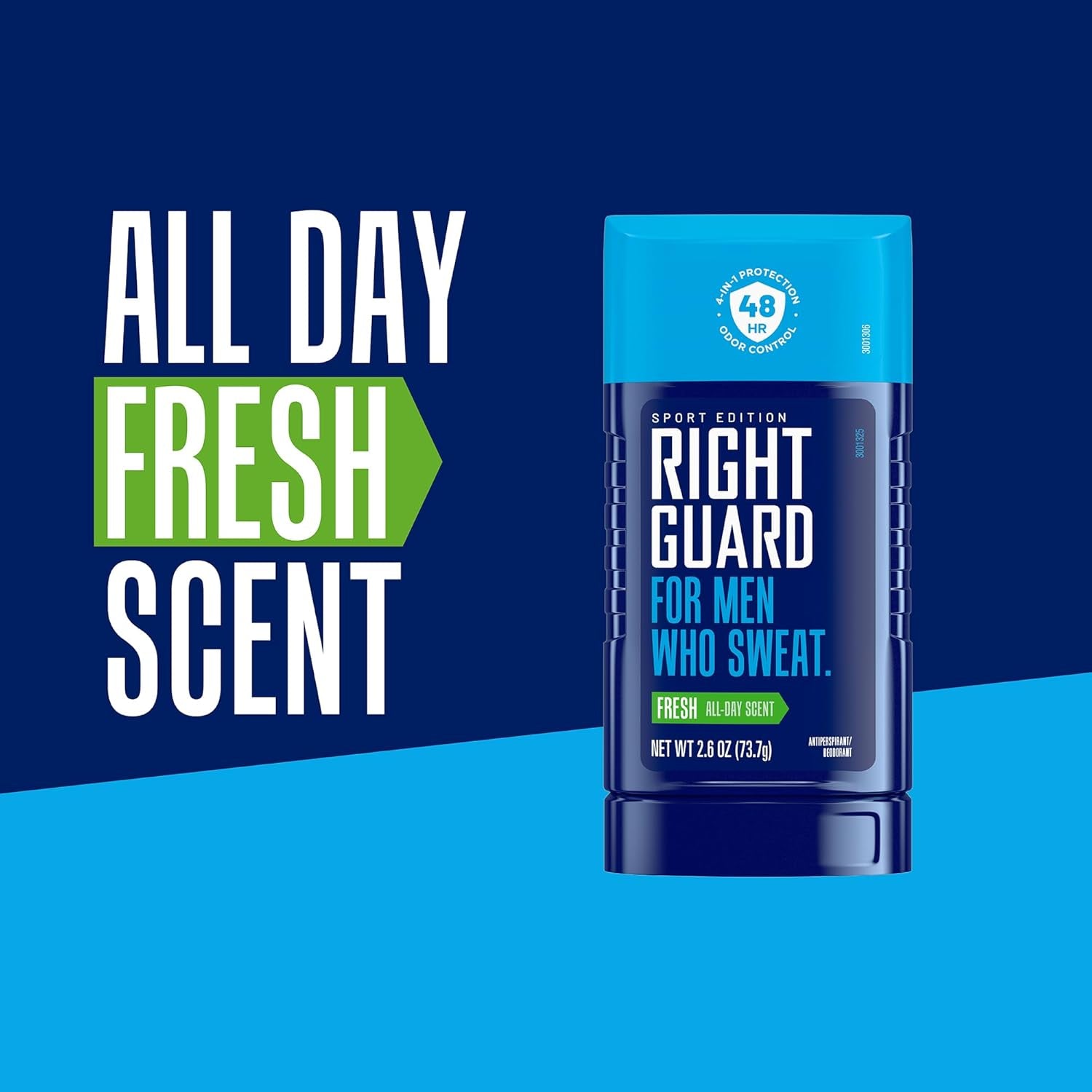 Right Guard Sport Fresh Scent Antiperspirant & Deodorant Invisible Solid - 4-In-1 Deodorant for Men, Blocks Sweat, 48-Hour Odor Protection, Quick-Drying, & Long-Lasting, 2.6 Oz (6 Pack)