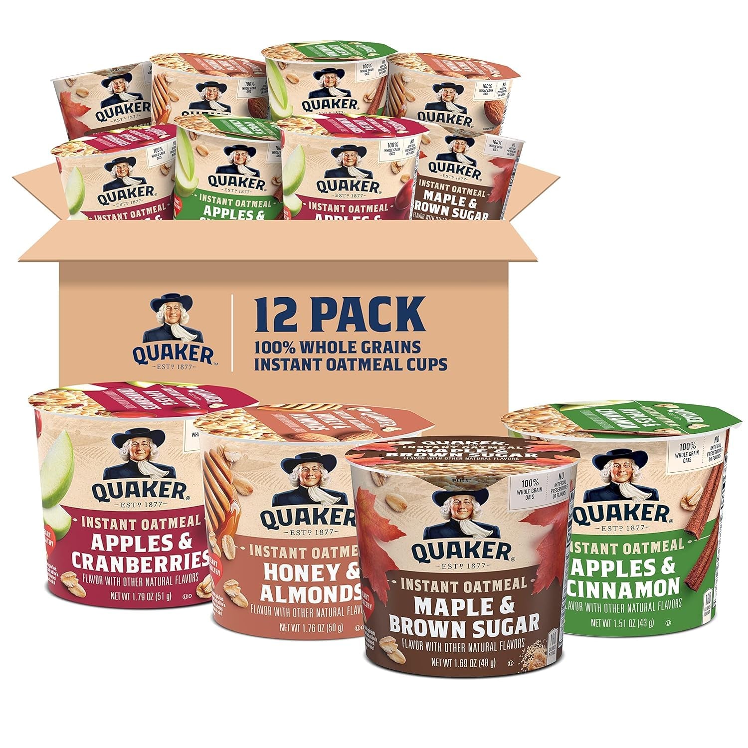 Quaker Instant Oatmeal Express Cups, 10G Protein 2 Flavor Variety Pack, (Pack of 12)