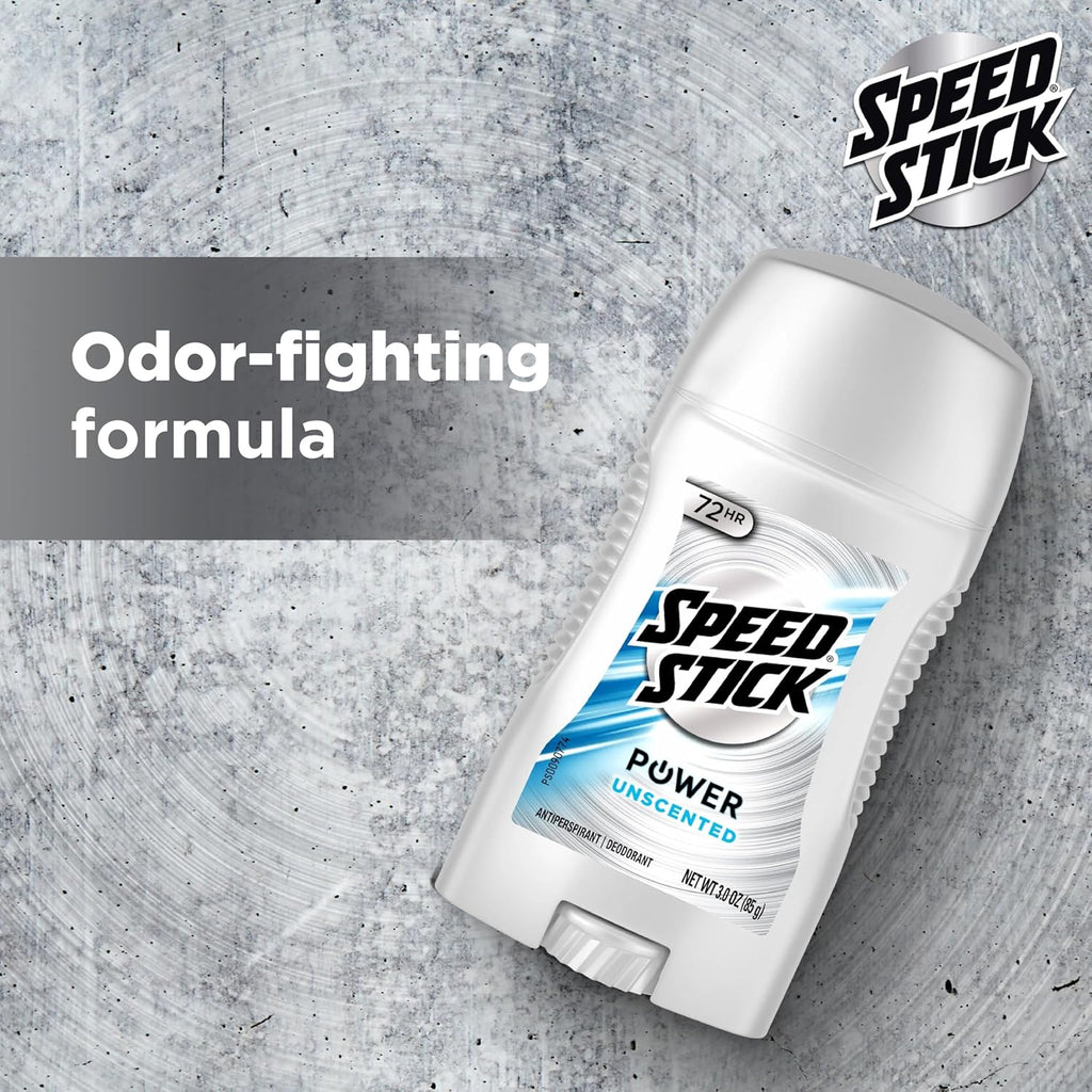 Speed Stick Power Antiperspirant Deodorant for Men, 72 HR Sweat & Odor Protection, Unscented, 3.0 Oz Stick (4 Pack)