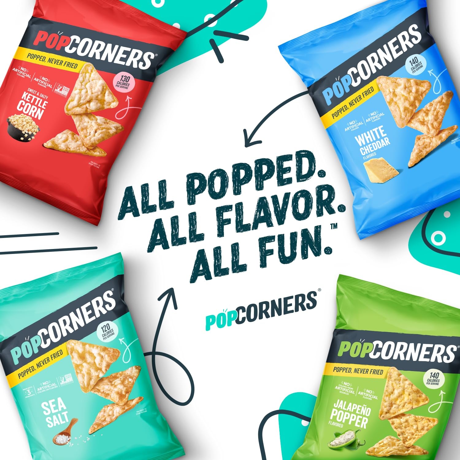 Popcorners Popped Corn Chips, 7 Flavor Variety Snack Pack, 1 Oz Bags, (20 Pack), Gluten Free, No Artificial Colors, No Artificial Flavors