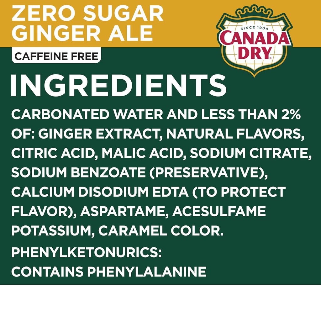 Canada Dry Zero Sugar Ginger Ale Soda, 12 Fl Oz Cans, 12 Pack