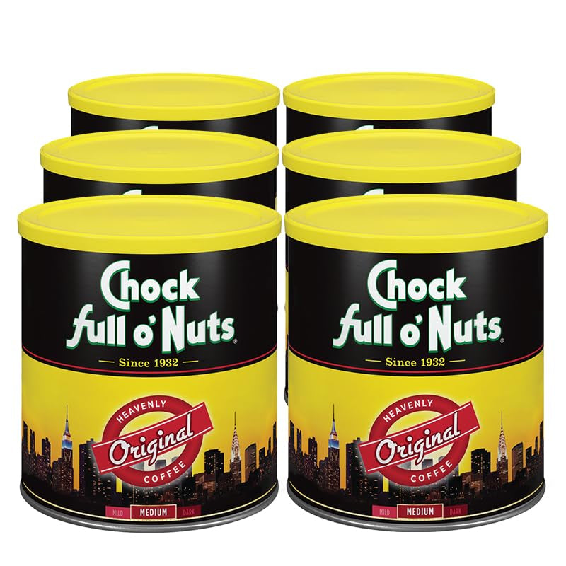 Chock Full O' Nuts Heavenly Original Ground Coffee – Premium Beans in Recyclable Steel Can – Rich Flavor & Aroma, Medium Roast – Perfect for Drip, Pour-Over, Percolator – 42.5 Oz Can