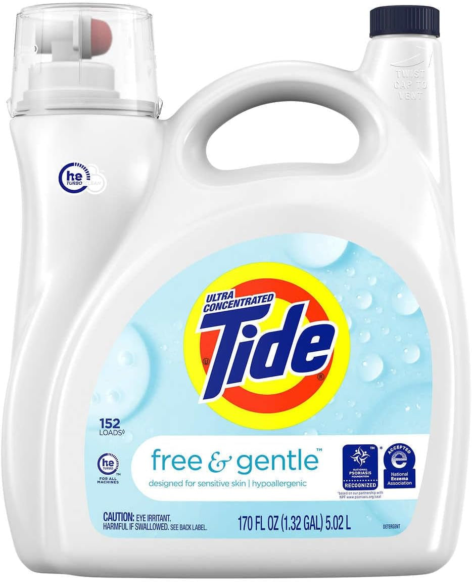 Tide Free & Gentle Liquid Laundry Detergent, 100 Loads, 132 Fl Oz, Tide Laundry Detergent, Clean Laundry Detergent