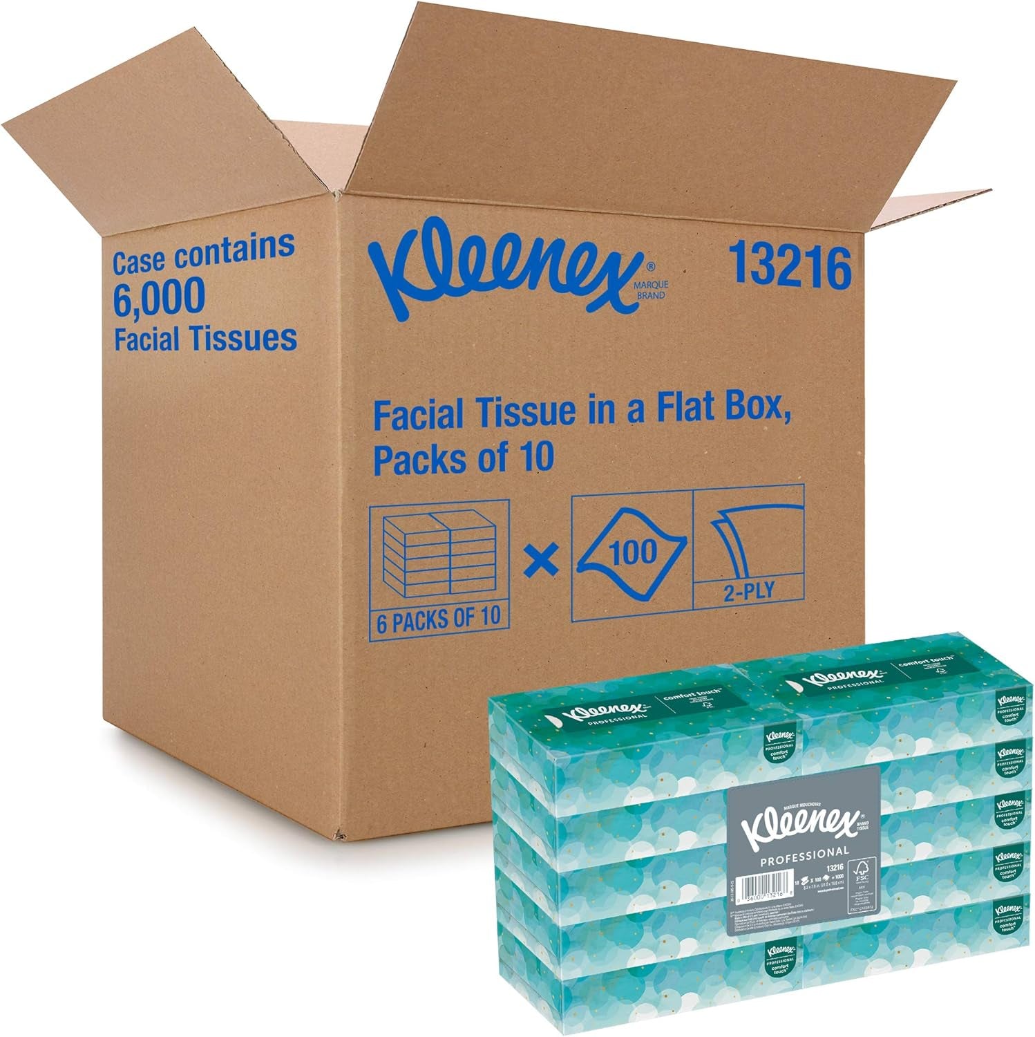Kleenex® Professional Facial Tissue, Bulk (03076), 2-Ply, White, Flat Facial Tissue Boxes for Business, Convenience Case (125 Tissues/Box, 12 Boxes/Case, 1,500 Tissues/Case)