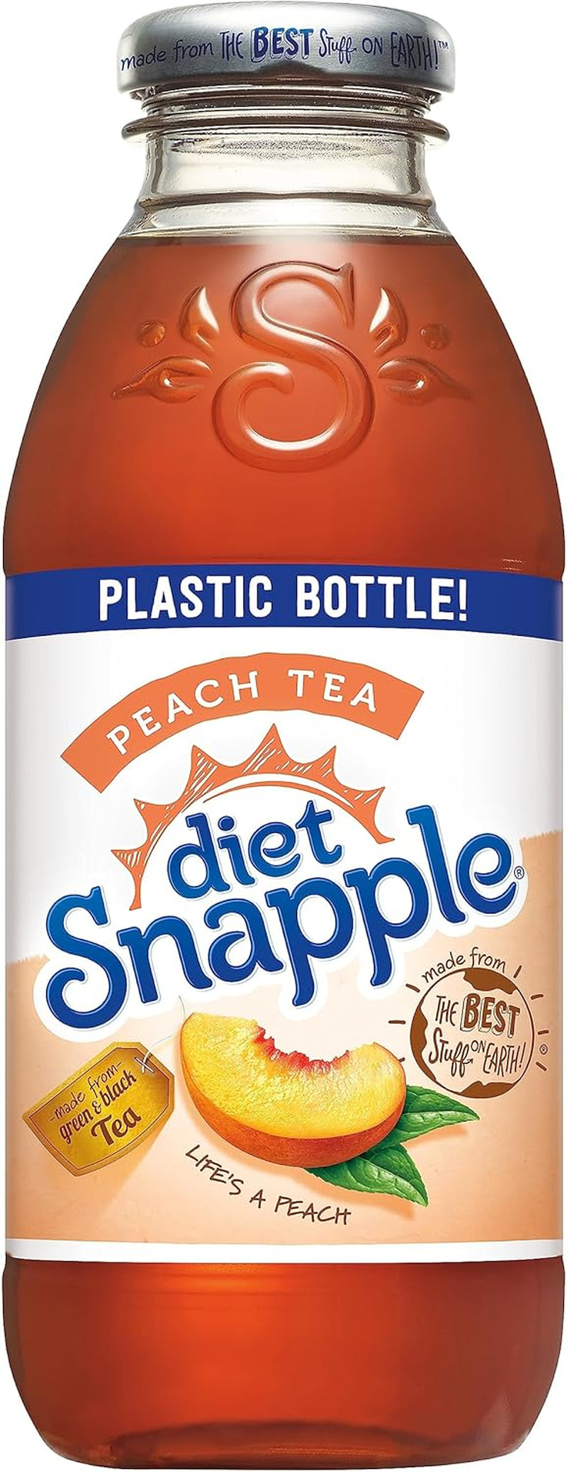 Snapple Zero Sugar Peach Tea, 16 Fl Oz Recycled Plastic Bottle (Pack of 12)