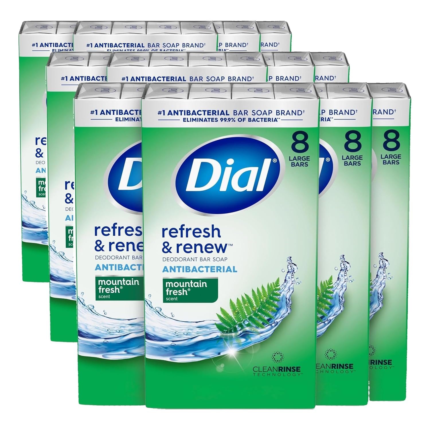 Dial Antibacterial Bar Soap, Refresh & Renew, White, 4 Oz, 32 Bars