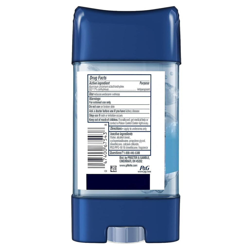 Gillette Antiperspirant and Deodorant for Men, 72Hr Clinical Strength Sweat & Odor Protection, Long Lasting Freshness, Anti-White Mark Technology, Clear Gel, Cool Wave Scent, 3.8 Oz (Pack of 4)