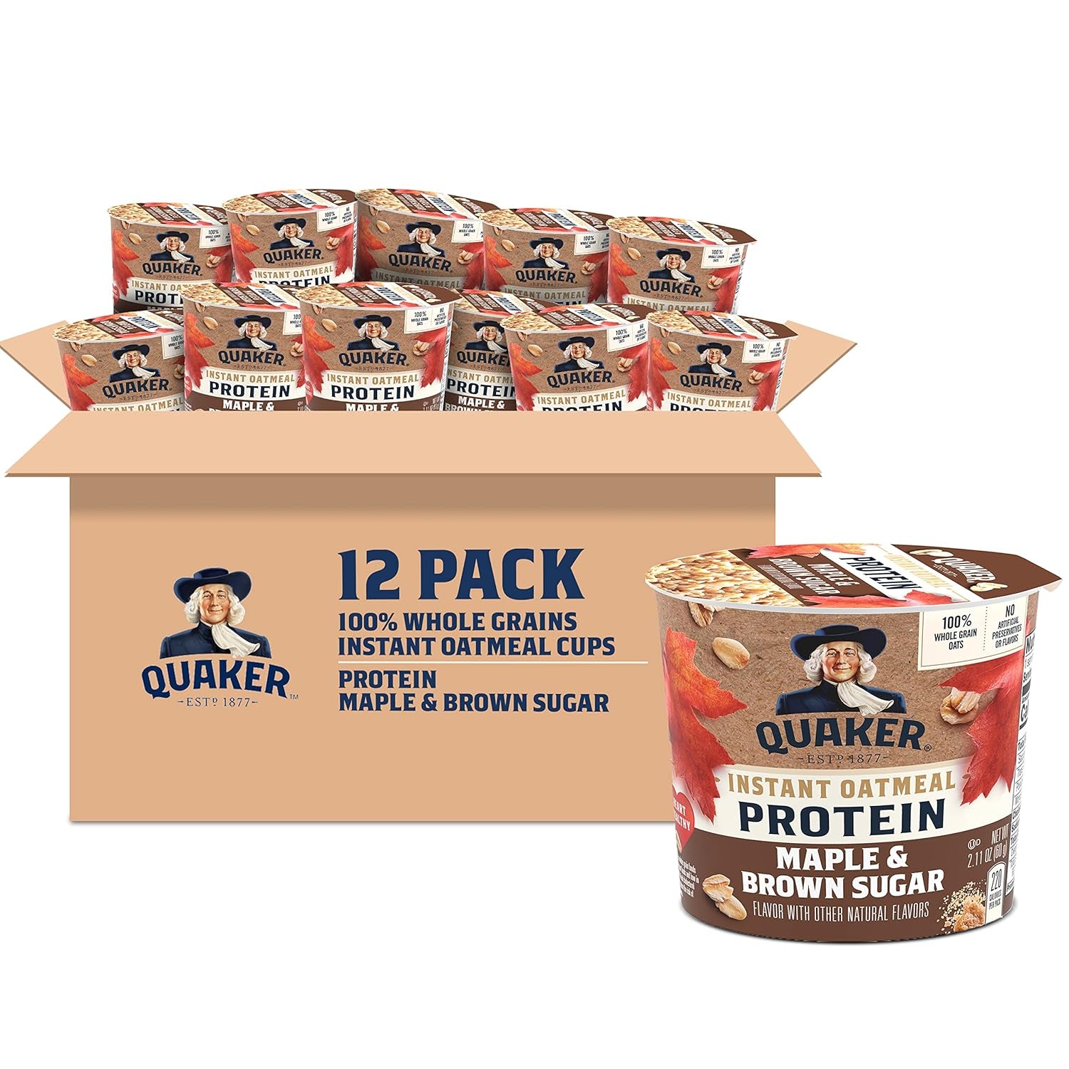 Quaker Instant Oatmeal Express Cups, 10G Protein 2 Flavor Variety Pack, (Pack of 12)