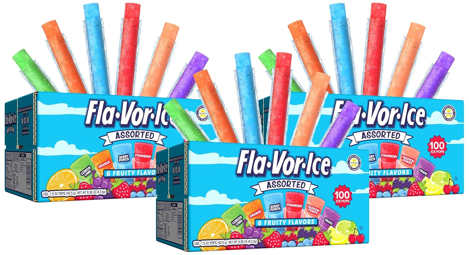 Fla-Vor-Ice Popsicle Variety Pack of 1.5 Oz Freezer Bars, Assorted Flavors, 100 Count