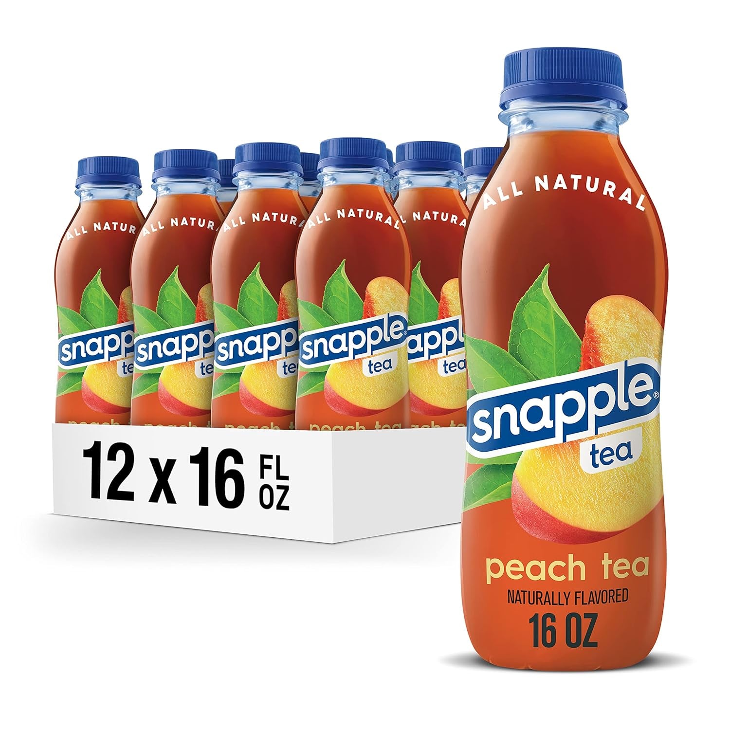 Snapple Zero Sugar Peach Tea, 16 Fl Oz Recycled Plastic Bottle (Pack of 12)