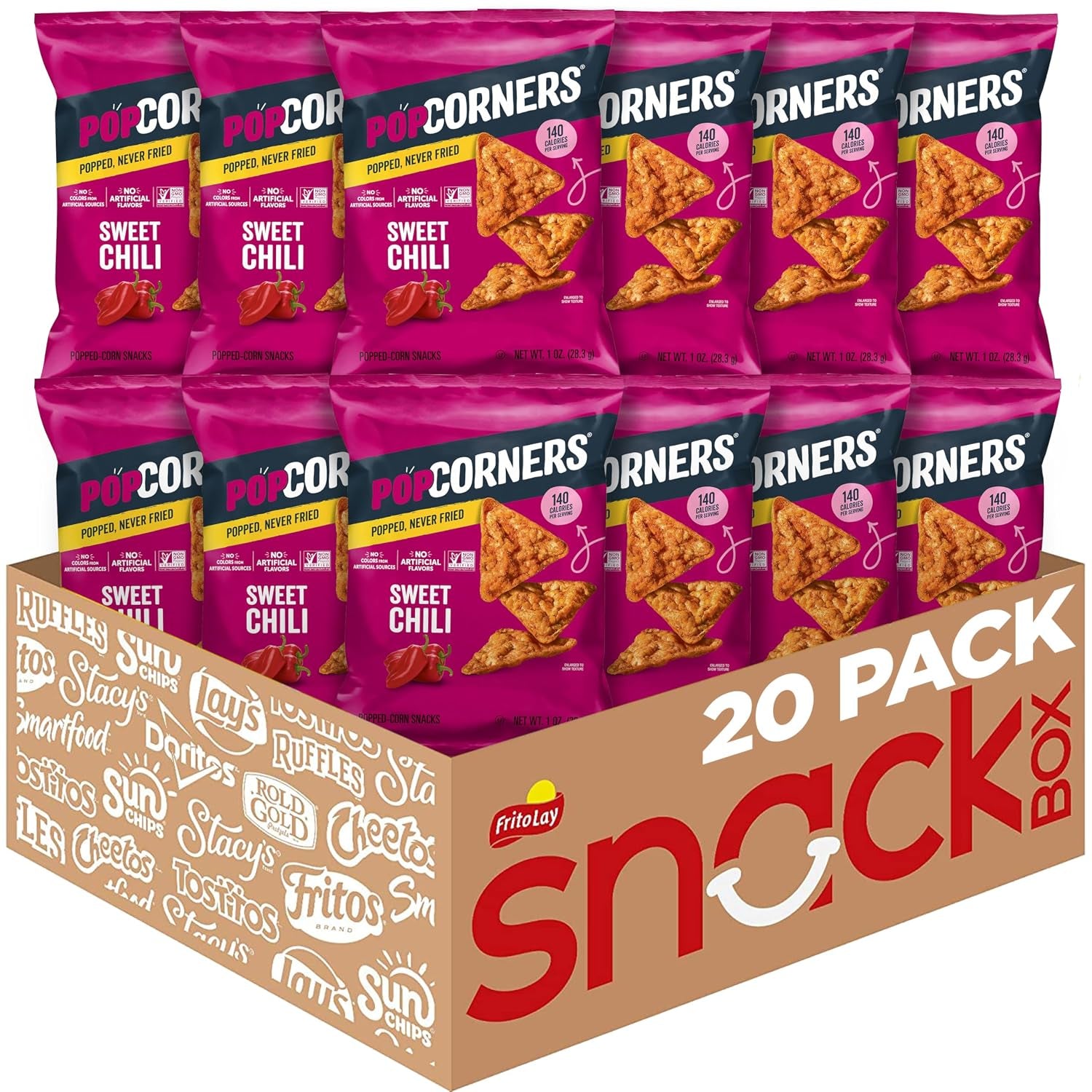 Popcorners Popped Corn Chips, 7 Flavor Variety Snack Pack, 1 Oz Bags, (20 Pack), Gluten Free, No Artificial Colors, No Artificial Flavors