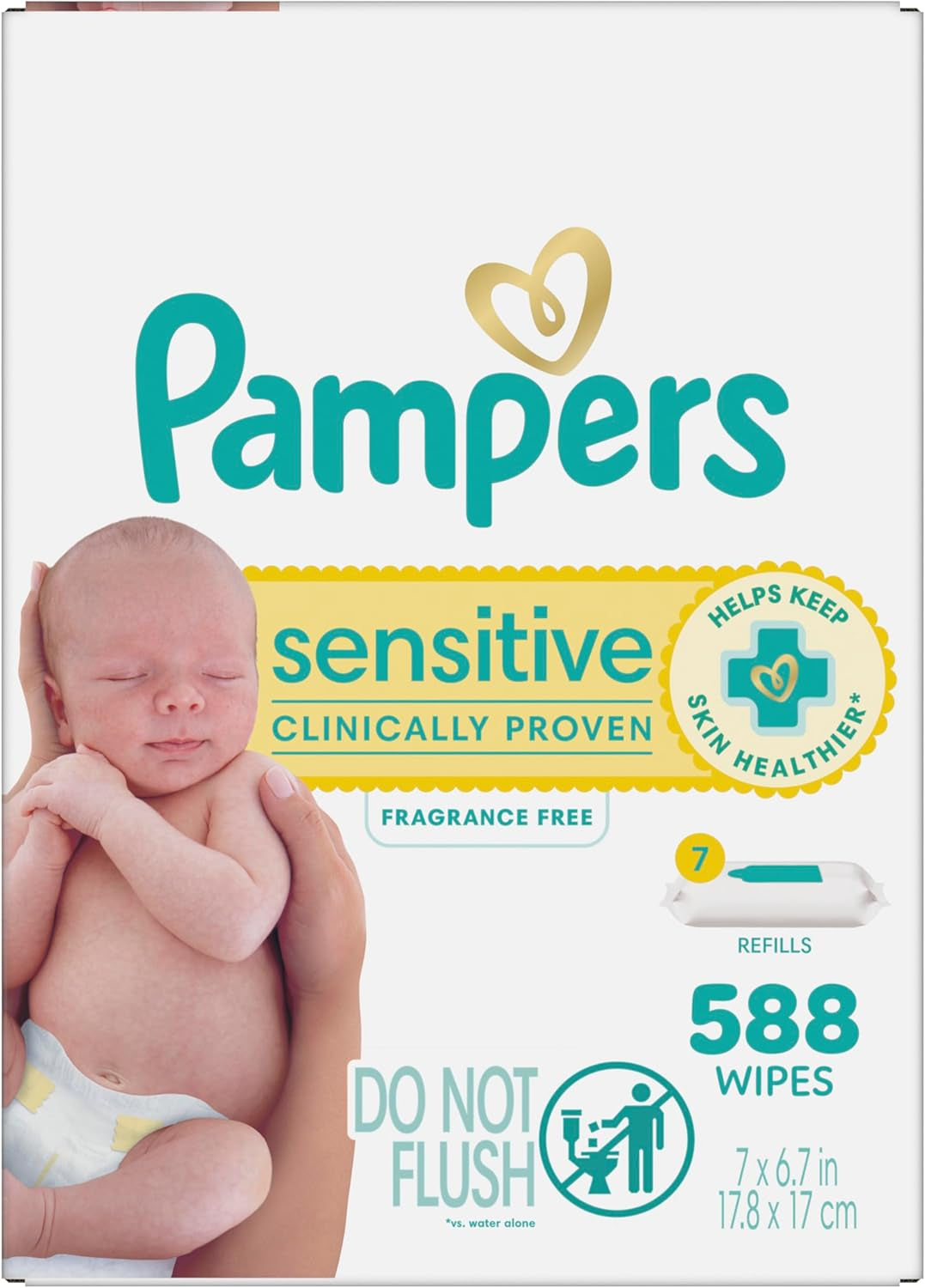 Pampers Sensitive Baby Wipes, Clinically Proven, Fragrance Free, Unscented, Water Based, Hypoallergenic, Multi-Use, Hand Wipes 1008 Wipes Total (18X Flip-Top Packs) [Packaging May Vary]